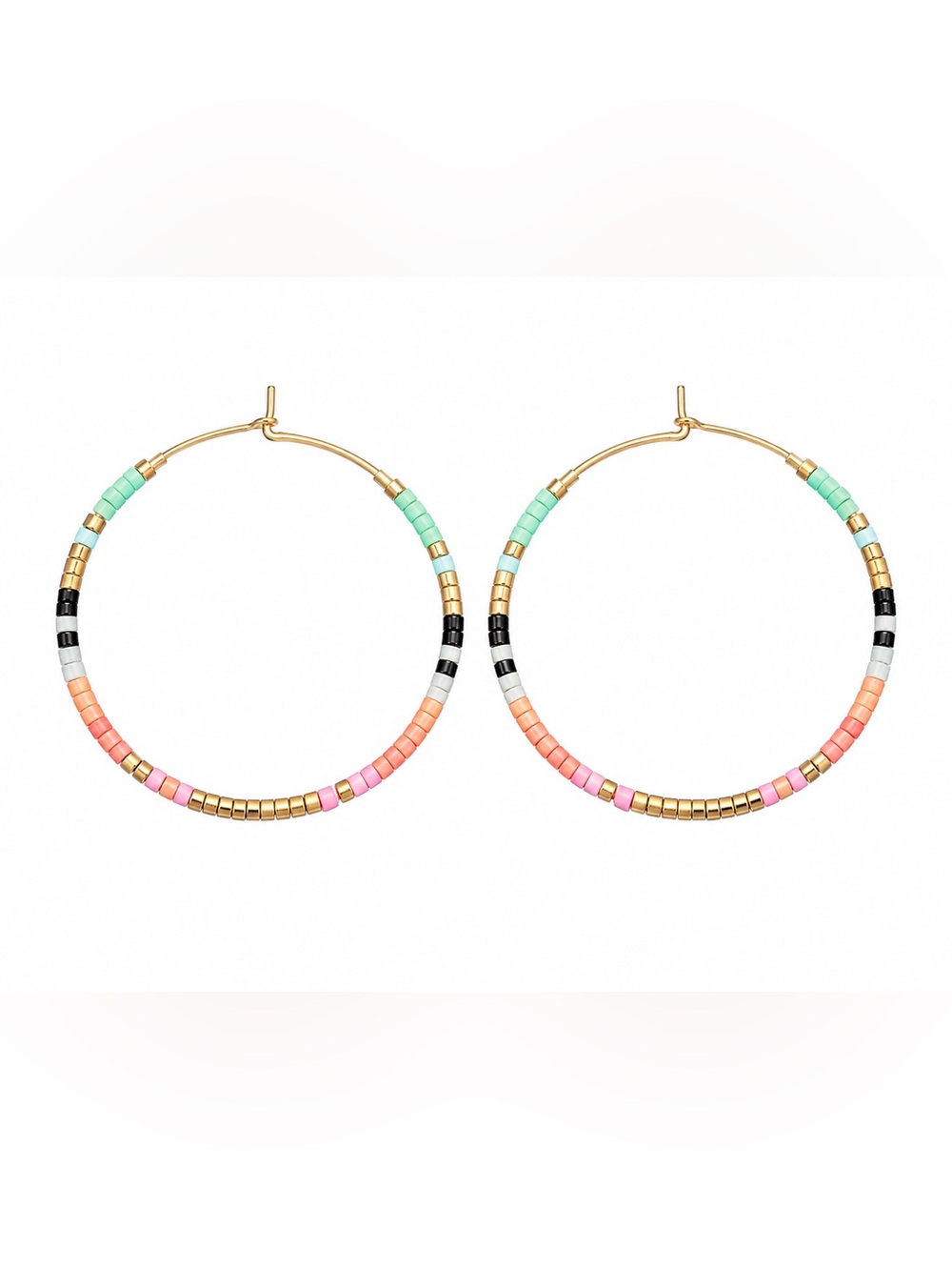 Gold Hoop Earrings with Multicolor Seed Beads